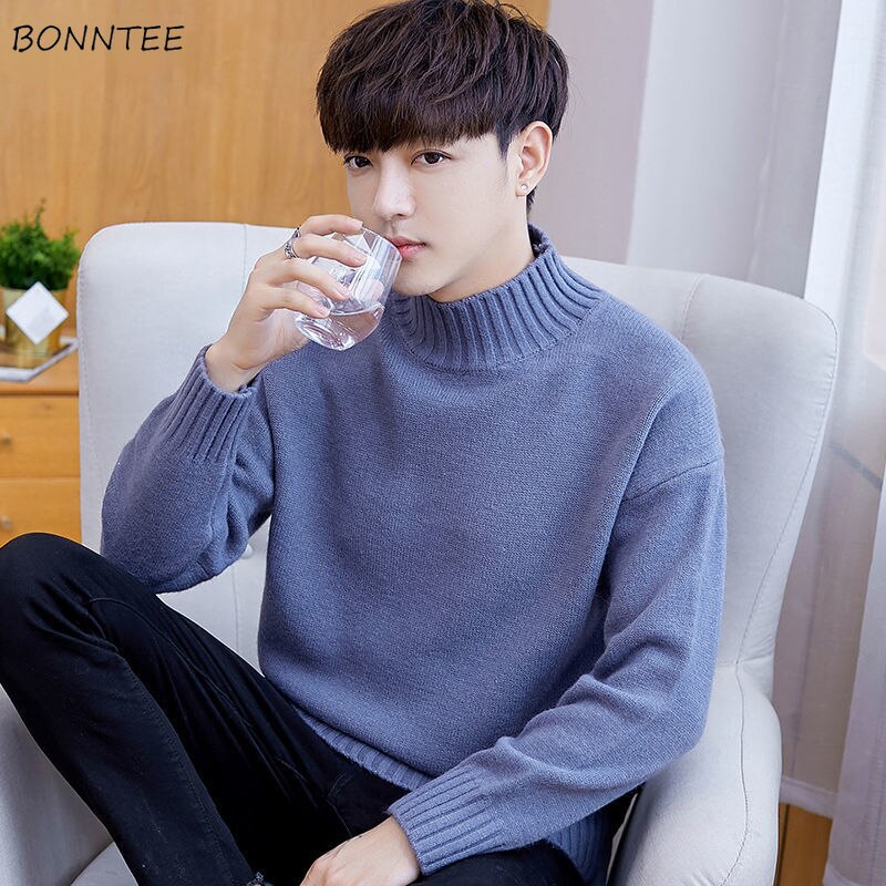Pullovers Men Ulzzang Fashion Basic Handsome Casual All-match Warm Teens Male Clothing Knitting Stylish Gentle High 